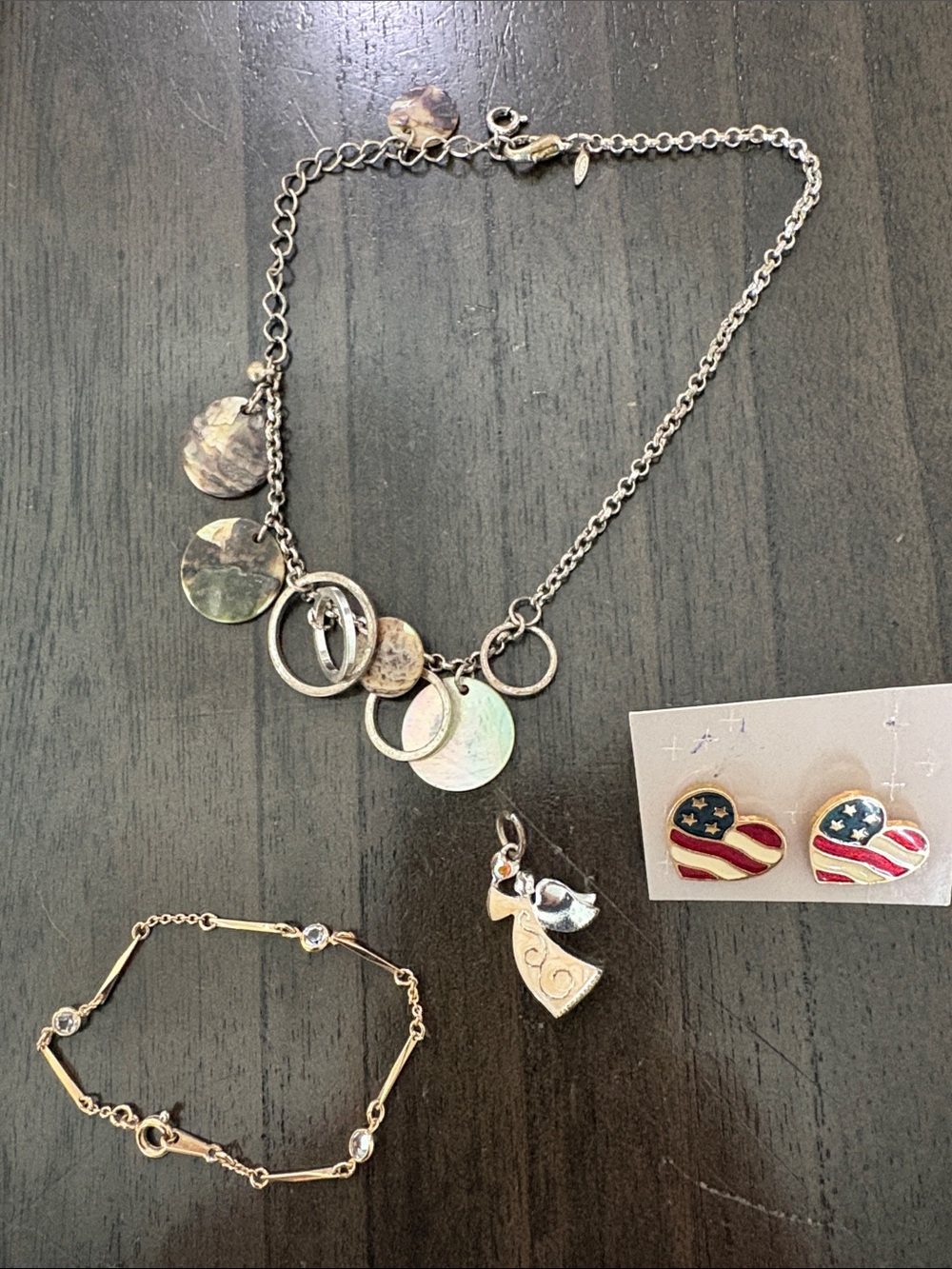 Avon Silver-Tone Multi Disc & Ring Charm Necklace - Iridescent/Silver